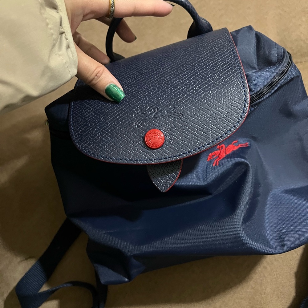 Longchamp Dark Blue Backpack with Red Details